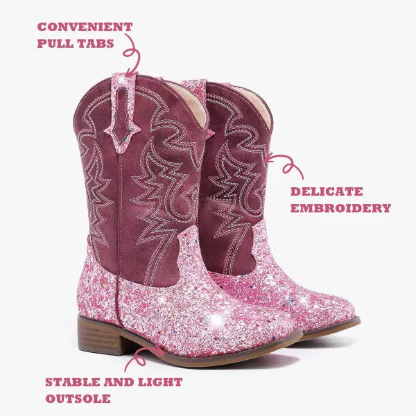 Girls Cowgirl Boots Mid Calf Square Toe Western Boot for Kids Glitter Cowboy Boot in Party for Toddler Little Big Girls Riding ShoesPink Sequin