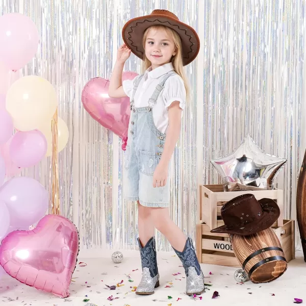 Girls Cowgirl Boots Mid Calf Square Toe Western Boot for Kids Glitter Cowboy Boot in Party for Toddler Little Big Girls Riding ShoesSilver Sequins