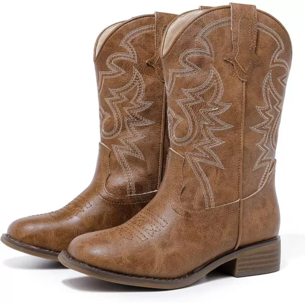 Girls Cowgirl Boots Mid Calf Square Toe Western Boot for Kids Glitter Cowboy Boot in Party for Toddler Little Big Girls Riding ShoesBrown Pu