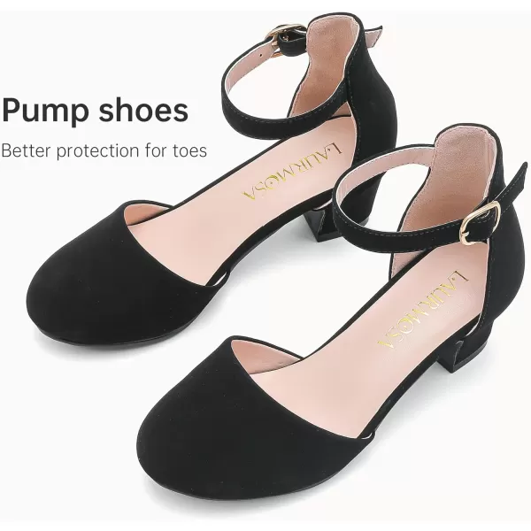 imageGirls Dress Shoes Closed Toe Chunky High Heels Ankle Strap Wedding Party Pump ShoesLovely Nubuck Black