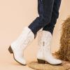 imageGirls Cowboy Boots Western Mid Calf Pointed Toe Kids Cowgirl Boots Embroidered Side Zipper Girls Horse Riding Boots Country Party for Toddler Little Big KidsWhite Embroidery