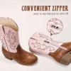 imageGirls Cowboy Boots Western Mid Calf Pointed Toe Kids Cowgirl Boots Embroidered Side Zipper Girls Horse Riding Boots Country Party for Toddler Little Big KidsPink Brown Embroidery