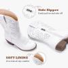 imageGirls Cowboy Boots Western Mid Calf Pointed Toe Kids Cowgirl Boots Embroidered Side Zipper Girls Horse Riding Boots Country Party for Toddler Little Big KidsWhite