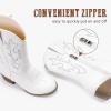 imageGirls Cowboy Boots Western Mid Calf Pointed Toe Kids Cowgirl Boots Embroidered Side Zipper Girls Horse Riding Boots Country Party for Toddler Little Big KidsWhite Embroidery