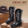 imageGirls Cowboy Boots Western Mid Calf Pointed Toe Kids Cowgirl Boots Embroidered Side Zipper Girls Horse Riding Boots Country Party for Toddler Little Big KidsBlack Rhinestone
