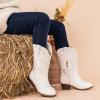 imageGirls Cowboy Boots Western Mid Calf Pointed Toe Kids Cowgirl Boots Embroidered Side Zipper Girls Horse Riding Boots Country Party for Toddler Little Big KidsWhite