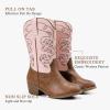 imageGirls Cowboy Boots Western Mid Calf Pointed Toe Kids Cowgirl Boots Embroidered Side Zipper Girls Horse Riding Boots Country Party for Toddler Little Big KidsPink Brown
