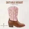 imageGirls Cowboy Boots Western Mid Calf Pointed Toe Kids Cowgirl Boots Embroidered Side Zipper Girls Horse Riding Boots Country Party for Toddler Little Big KidsPink Brown Embroidery