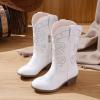 imageGirls Cowboy Boots Western Mid Calf Pointed Toe Kids Cowgirl Boots Embroidered Side Zipper Girls Horse Riding Boots Country Party for Toddler Little Big KidsWhite