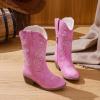 imageGirls Cowboy Boots Western Mid Calf Pointed Toe Kids Cowgirl Boots Embroidered Side Zipper Girls Horse Riding Boots Country Party for Toddler Little Big KidsPink