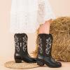 imageGirls Cowboy Boots Western Mid Calf Pointed Toe Kids Cowgirl Boots Embroidered Side Zipper Girls Horse Riding Boots Country Party for Toddler Little Big KidsBlack Rhinestone