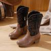 imageGirls Cowboy Boots Western Mid Calf Pointed Toe Kids Cowgirl Boots Embroidered Side Zipper Girls Horse Riding Boots Country Party for Toddler Little Big KidsBlack Brown