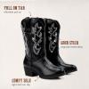 imageGirls Cowboy Boots Western Mid Calf Pointed Toe Kids Cowgirl Boots Embroidered Side Zipper Girls Horse Riding Boots Country Party for Toddler Little Big KidsBlack Rhinestone