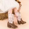imageGirls Cowboy Boots Western Mid Calf Pointed Toe Kids Cowgirl Boots Embroidered Side Zipper Girls Horse Riding Boots Country Party for Toddler Little Big KidsPink Brown