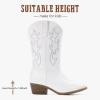 imageGirls Cowboy Boots Western Mid Calf Pointed Toe Kids Cowgirl Boots Embroidered Side Zipper Girls Horse Riding Boots Country Party for Toddler Little Big KidsWhite Embroidery