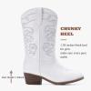 imageGirls Cowboy Boots Western Mid Calf Pointed Toe Kids Cowgirl Boots Embroidered Side Zipper Girls Horse Riding Boots Country Party for Toddler Little Big KidsWhite