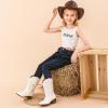 imageGirls Cowboy Boots Western Mid Calf Pointed Toe Kids Cowgirl Boots Embroidered Side Zipper Girls Horse Riding Boots Country Party for Toddler Little Big KidsWhite Embroidery