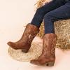 imageGirls Cowboy Boots Western Mid Calf Pointed Toe Kids Cowgirl Boots Embroidered Side Zipper Girls Horse Riding Boots Country Party for Toddler Little Big KidsBrown Embroidery