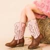imageGirls Cowboy Boots Western Mid Calf Pointed Toe Kids Cowgirl Boots Embroidered Side Zipper Girls Horse Riding Boots Country Party for Toddler Little Big KidsPink Brown Embroidery