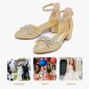 imageGirls Sandals Closed Toe High Heels Pointed Toe Ankle Strap Pumps Flower Girl Dressy Shoes in Wedding Party Cute Bowknot Chunky Block Heeled for Little Big KidsRhinestone Shimmer Gold