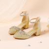 imageGirls Sandals Closed Toe High Heels Pointed Toe Ankle Strap Pumps Flower Girl Dressy Shoes in Wedding Party Cute Bowknot Chunky Block Heeled for Little Big KidsRhinestone Shimmer Gold