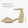 imageGirls Sandals Closed Toe High Heels Pointed Toe Ankle Strap Pumps Flower Girl Dressy Shoes in Wedding Party Cute Bowknot Chunky Block Heeled for Little Big KidsRhinestone Shimmer Gold