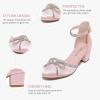 imageGirls Sandals Closed Toe High Heels Pointed Toe Ankle Strap Pumps Flower Girl Dressy Shoes in Wedding Party Cute Bowknot Chunky Block Heeled for Little Big KidsRhinestone Satin Pink
