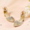 imageGirls Sandals Closed Toe High Heels Pointed Toe Ankle Strap Pumps Flower Girl Dressy Shoes in Wedding Party Cute Bowknot Chunky Block Heeled for Little Big KidsRhinestone Shimmer Gold