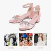 imageGirls Sandals Closed Toe High Heels Pointed Toe Ankle Strap Pumps Flower Girl Dressy Shoes in Wedding Party Cute Bowknot Chunky Block Heeled for Little Big KidsRhinestone Satin Pink