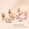 imageGirls Sandals Closed Toe High Heels Pointed Toe Ankle Strap Pumps Flower Girl Dressy Shoes in Wedding Party Cute Bowknot Chunky Block Heeled for Little Big KidsRhinestone Shimmer Gold