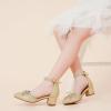 imageGirls Sandals Closed Toe High Heels Pointed Toe Ankle Strap Pumps Flower Girl Dressy Shoes in Wedding Party Cute Bowknot Chunky Block Heeled for Little Big KidsRhinestone Shimmer Gold