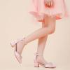 imageGirls Sandals Closed Toe High Heels Pointed Toe Ankle Strap Pumps Flower Girl Dressy Shoes in Wedding Party Cute Bowknot Chunky Block Heeled for Little Big KidsRhinestone Satin Pink