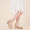 imageGirls Sandals Closed Toe High Heels Pointed Toe Ankle Strap Pumps Flower Girl Dressy Shoes in Wedding Party Cute Bowknot Chunky Block Heeled for Little Big KidsRhinestone Shimmer Gold