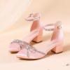 imageGirls Sandals Closed Toe High Heels Pointed Toe Ankle Strap Pumps Flower Girl Dressy Shoes in Wedding Party Cute Bowknot Chunky Block Heeled for Little Big KidsRhinestone Satin Pink