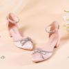 imageGirls Sandals Closed Toe High Heels Pointed Toe Ankle Strap Pumps Flower Girl Dressy Shoes in Wedding Party Cute Bowknot Chunky Block Heeled for Little Big KidsRhinestone Satin Pink