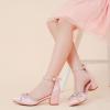 imageGirls Sandals Closed Toe High Heels Pointed Toe Ankle Strap Pumps Flower Girl Dressy Shoes in Wedding Party Cute Bowknot Chunky Block Heeled for Little Big KidsRhinestone Satin Pink