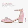 imageGirls Sandals Closed Toe High Heels Pointed Toe Ankle Strap Pumps Flower Girl Dressy Shoes in Wedding Party Cute Bowknot Chunky Block Heeled for Little Big KidsRhinestone Satin Pink