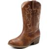 imageGirls Cowboy Boots Western Mid Calf Pointed Toe Kids Cowgirl Boots Embroidered Side Zipper Girls Horse Riding Boots Country Party for Toddler Little Big KidsBrown Embroidery