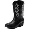 imageGirls Cowboy Boots Western Mid Calf Pointed Toe Kids Cowgirl Boots Embroidered Side Zipper Girls Horse Riding Boots Country Party for Toddler Little Big KidsBlack Embroidery