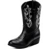 imageGirls Cowboy Boots Western Mid Calf Pointed Toe Kids Cowgirl Boots Embroidered Side Zipper Girls Horse Riding Boots Country Party for Toddler Little Big KidsBlack Rhinestone