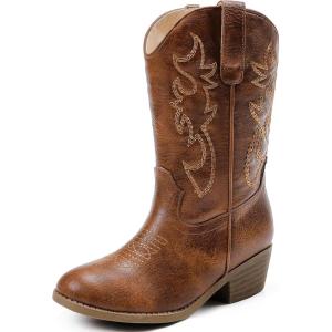 imageGirls Cowboy Boots Western Mid Calf Pointed Toe Kids Cowgirl Boots Embroidered Side Zipper Girls Horse Riding Boots Country Party for Toddler Little Big KidsBrown Embroidery