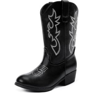 imageGirls Cowboy Boots Western Mid Calf Pointed Toe Kids Cowgirl Boots Embroidered Side Zipper Girls Horse Riding Boots Country Party for Toddler Little Big KidsBlack Embroidery