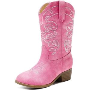 imageGirls Cowboy Boots Western Mid Calf Pointed Toe Kids Cowgirl Boots Embroidered Side Zipper Girls Horse Riding Boots Country Party for Toddler Little Big KidsPink