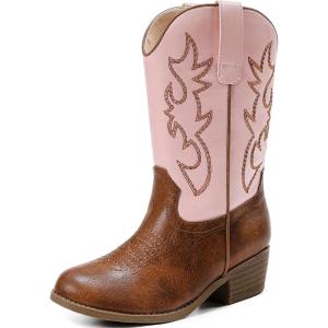 imageGirls Cowboy Boots Western Mid Calf Pointed Toe Kids Cowgirl Boots Embroidered Side Zipper Girls Horse Riding Boots Country Party for Toddler Little Big KidsPink Brown Embroidery