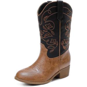 imageGirls Cowboy Boots Western Mid Calf Pointed Toe Kids Cowgirl Boots Embroidered Side Zipper Girls Horse Riding Boots Country Party for Toddler Little Big KidsBlack Brown