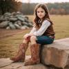 imageCowboy Boots for Girls Pointed Toe Kids Cowgirl Boots Mid Calf Western Youth Cowgirl Boots Horse Riding Party for Toddler Little Big KidsBrown Embroidery