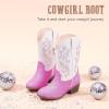 imageCowboy Boots for Girls Pointed Toe Kids Cowgirl Boots Mid Calf Western Youth Cowgirl Boots Horse Riding Party for Toddler Little Big KidsPink White Embroidery