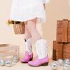 imageCowboy Boots for Girls Pointed Toe Kids Cowgirl Boots Mid Calf Western Youth Cowgirl Boots Horse Riding Party for Toddler Little Big KidsPink White Embroidery