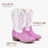 imageCowboy Boots for Girls Pointed Toe Kids Cowgirl Boots Mid Calf Western Youth Cowgirl Boots Horse Riding Party for Toddler Little Big KidsPink White Embroidery