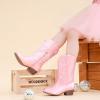 imageCowboy Boots for Girls Pointed Toe Kids Cowgirl Boots Mid Calf Western Youth Cowgirl Boots Horse Riding Party for Toddler Little Big KidsRose Pink Rhinestone